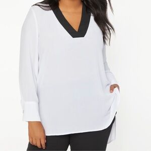 ELOQUII Black and White Sheer V-neck Tunic Sz 16